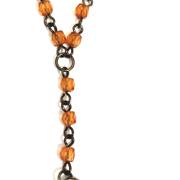 VINTAGE FAUX GLASS AMBER PENDANT BEADED CHAIN Y-SHAPED LARIAT 14-17" NECKLACE - Picture 4 of 9